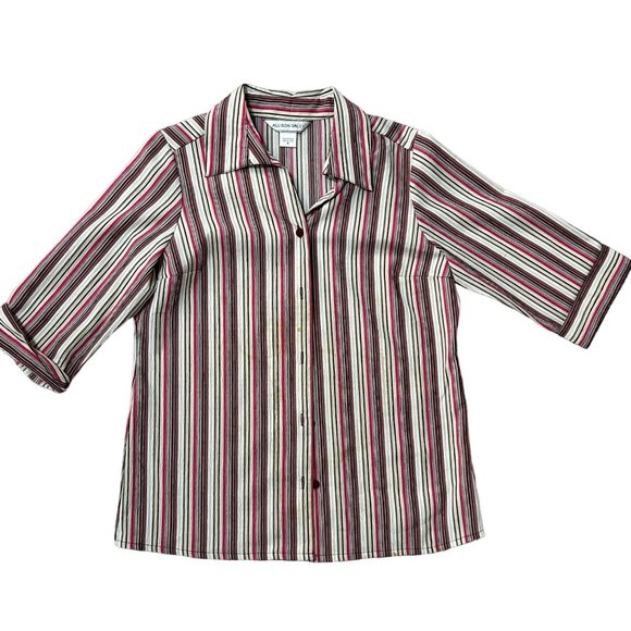 Allison Daley Pink Striped 3/4 Sleeve Button-Up Collar Shirt Women's Size 8 1428 - Picture 1 of 7